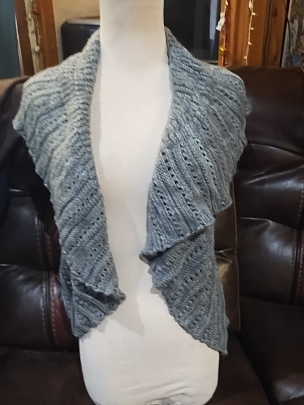 Women’s Grey Open-Front Knit Sweater Vest